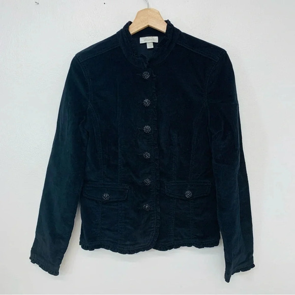 Dress Barn Womans Corduroy Jacket Small  Black Ruffle Trim Bling Buttons - Picture 1 of 9